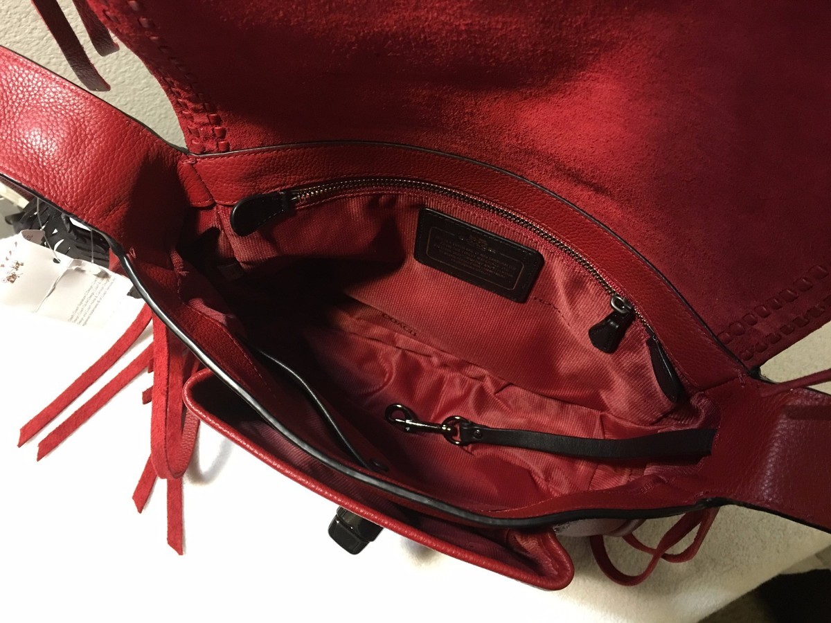 Coach Dakotah Fringe Flap Crossbody Shoulder Bag Red Whiplash