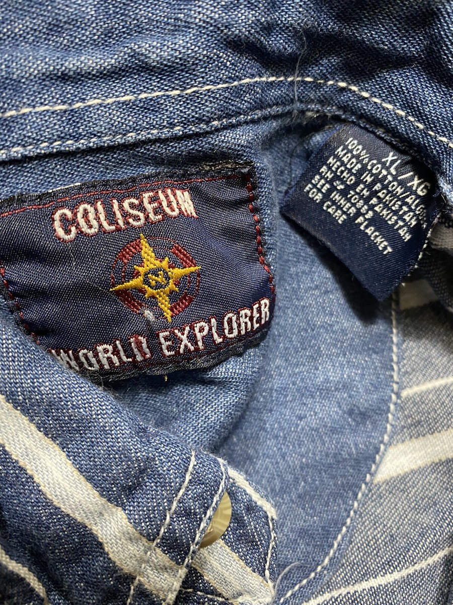 COLISEUM WORLD EXPLORER VTG Button Down Denim Shirt 100% Cotton