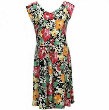 RALPH LAUREN Multicolor Floral Double Layer Stretch Jersey Belted Dress XL