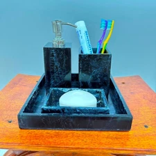 Resin Bathroom Accessory Set Soap Holder, Dispenser, Tumbler and Tray Set of 4