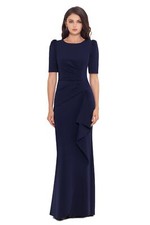 Xscape Women's 3/4 Sleeve Long Scuba Dress with Side Ruching, Midnight size 4
