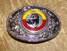 1987 Illinois agri-news metal belt buckle in nice shape used