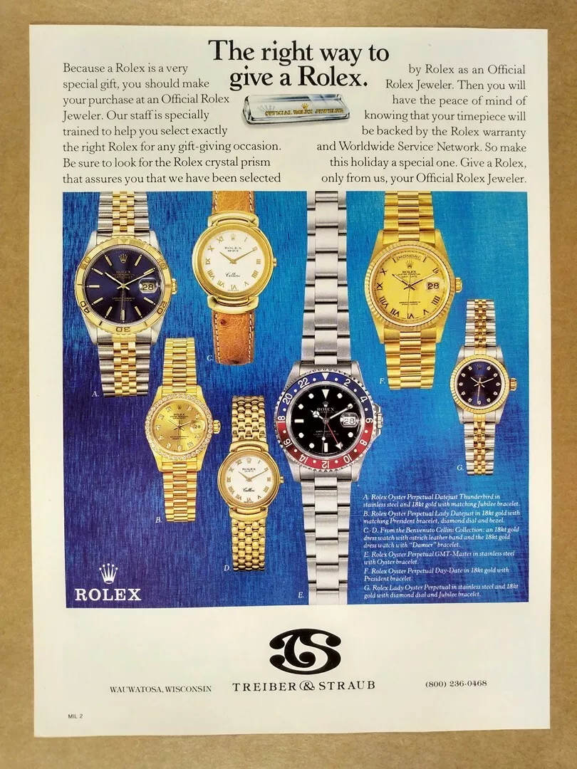 1992 Rolex Datejust Thunderbird Cellini GMT Master Day Date vintage print Ad