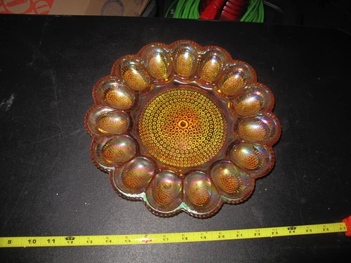 CARNIVAL Amber Depression Glass - Very Pretty Egg Holder Dish Plate