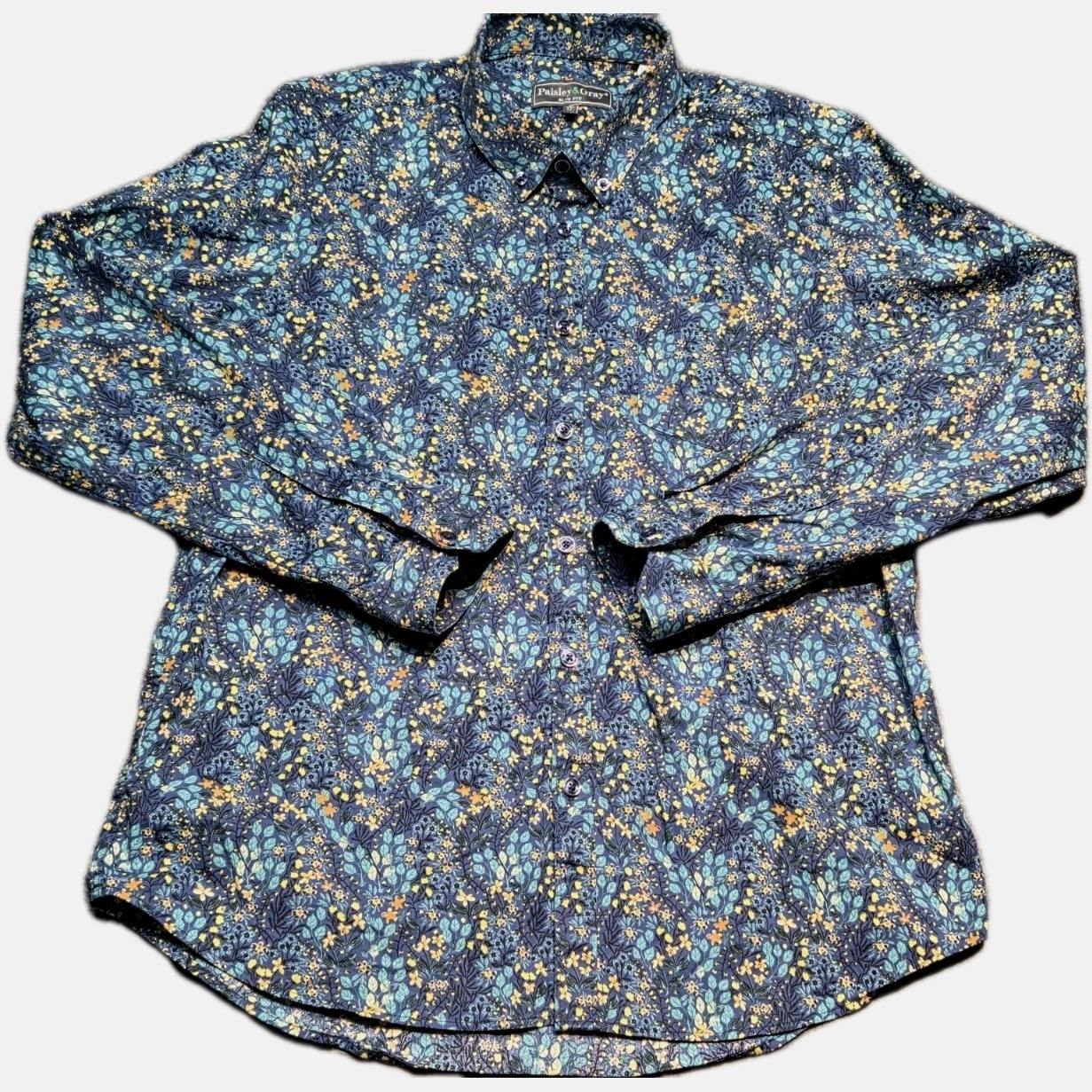 Paisley & Bond Slim Fit Shirt Men's L Floral Long Sleeves Collared Button Down