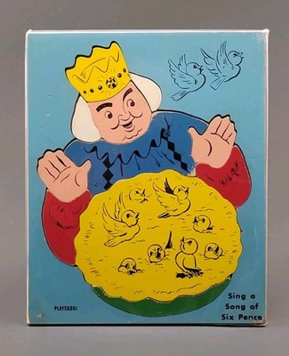 Vintage Playskool 1960 s Wooden Six Pence Nursery Rhyme Puzzle Made in the USA