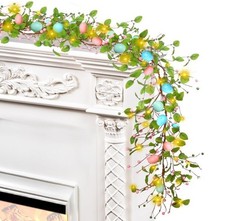 Artificial Easter Egg Garland with LED Lights, 5.9FT, Colorful Berries, Greenery