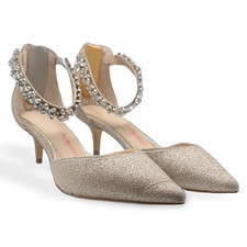   Jewel Badgley Mischka Robles Kitten Heel Evening Champagne Glitter Pumps Size 8