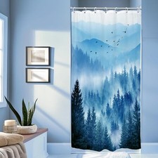 Stall Half Small Rv Shower Curtain 36Wx72H Inch Blue Mountain Single Stand Up