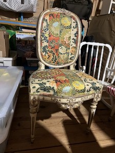 Antique Louis XVI Style Chair Multicolor Floral Upholstered Wood Carvings