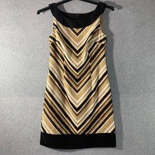 Connected Apparel Sheath Dress Womens Sz 8 Tan Black Chevron Stripe Career EUC