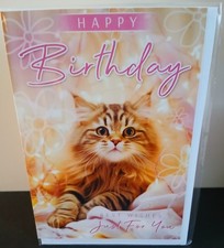CUTE CAT FEMALE MALE BIRTHDAY CARD 7"X5" FLUFFY TABBY KITTEN FREE P&P