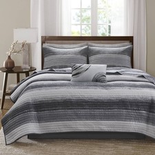 8-Piece Queen 8 Piece Quilt Set with Cotton Bed Sheets,Black