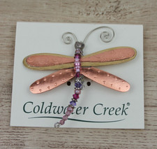Beaded Dragonfly Pin Brooch Coldwater Creek Made In The USA Copper / Pink Funky