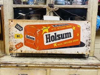 Vintage Holsum Bread Sign With Bag Rack 17” X 37” Nice Condition