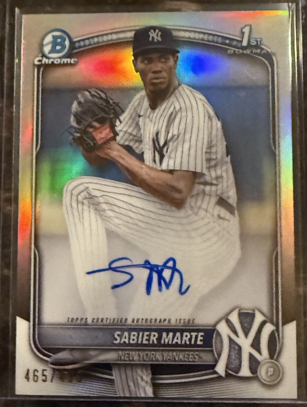 2025 Bowman Chrome Sabier Marte Auto 1st Prospect Refractor /499 Yankees