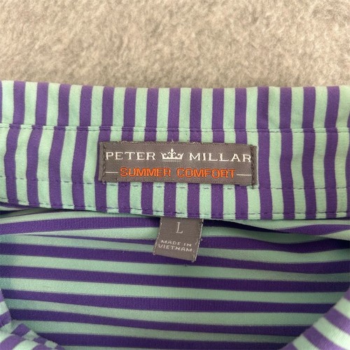 Camisa polo Peter Millar Summer Comfort para hombre L azul a rayas manga corta golf - Imagen 3 de 9