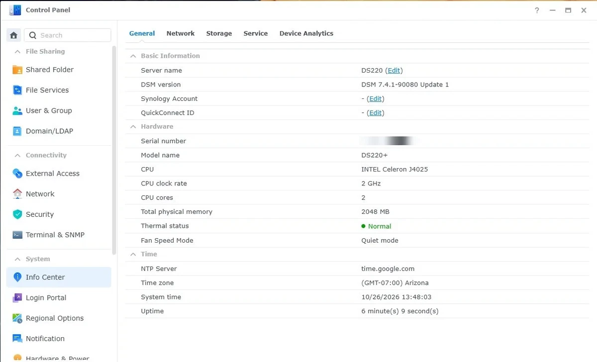 Synology DiskStation DS220+ 2-Bay NAS - Celeron J4025 2GB RAM 2x 2TB HDD
