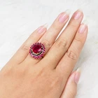 Vivid Red Rubellite Tourmaline Oval 7.15Ct 925 Sterling Silver 24K Gold Rings