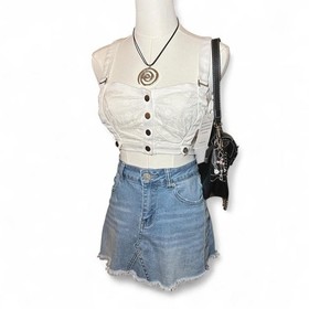 NWT For Love & Lemons Skivvies White Cotton Eyelet Button Crop Top Boho Rave S