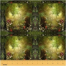 EcoHaven Forestscape Fabric - Daisy Mushroom Tree Upholster