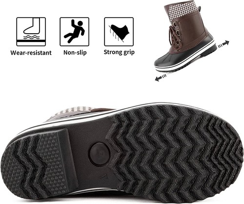 MaxMuxun Women’s Duck Boots Comfortable Winter Snow Boots Mid Calf Brown - Picture 12 of 14