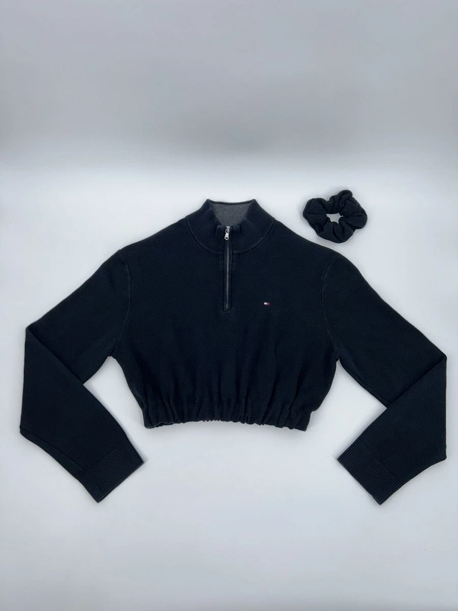 Reworked 1 1 Tommy Hilfiger Cropped Sweater Scrunchie Set Blue 1 4 Zip Size M