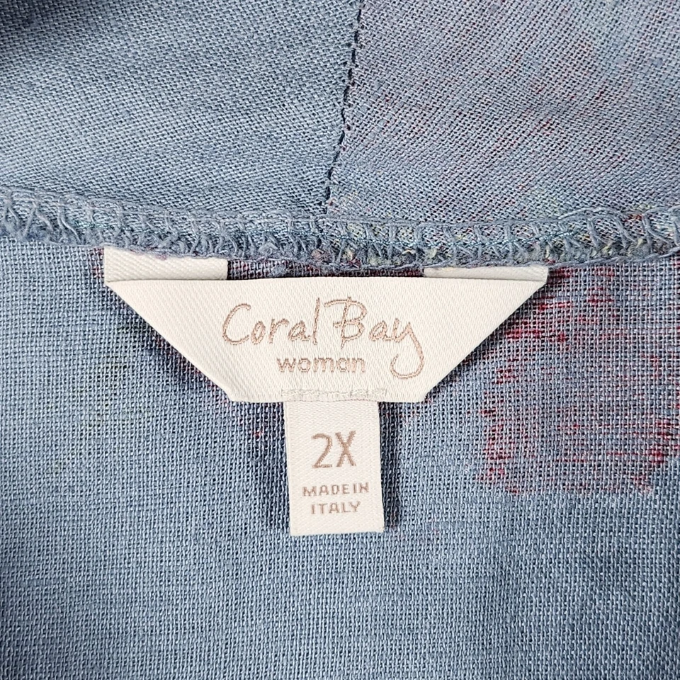 Chaqueta Cárdigan Coral Bay Lino Frente Abierto 2X Azul Floral Cordón Transpirable Foto 2 de 4