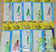10 lures packs macks koke-a-nut pee wee wiggle hoochie assortment w/ leader