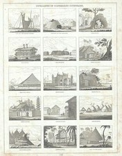 1835 Bradford Map or Chart Illustrating the Dwellings in Different Countries