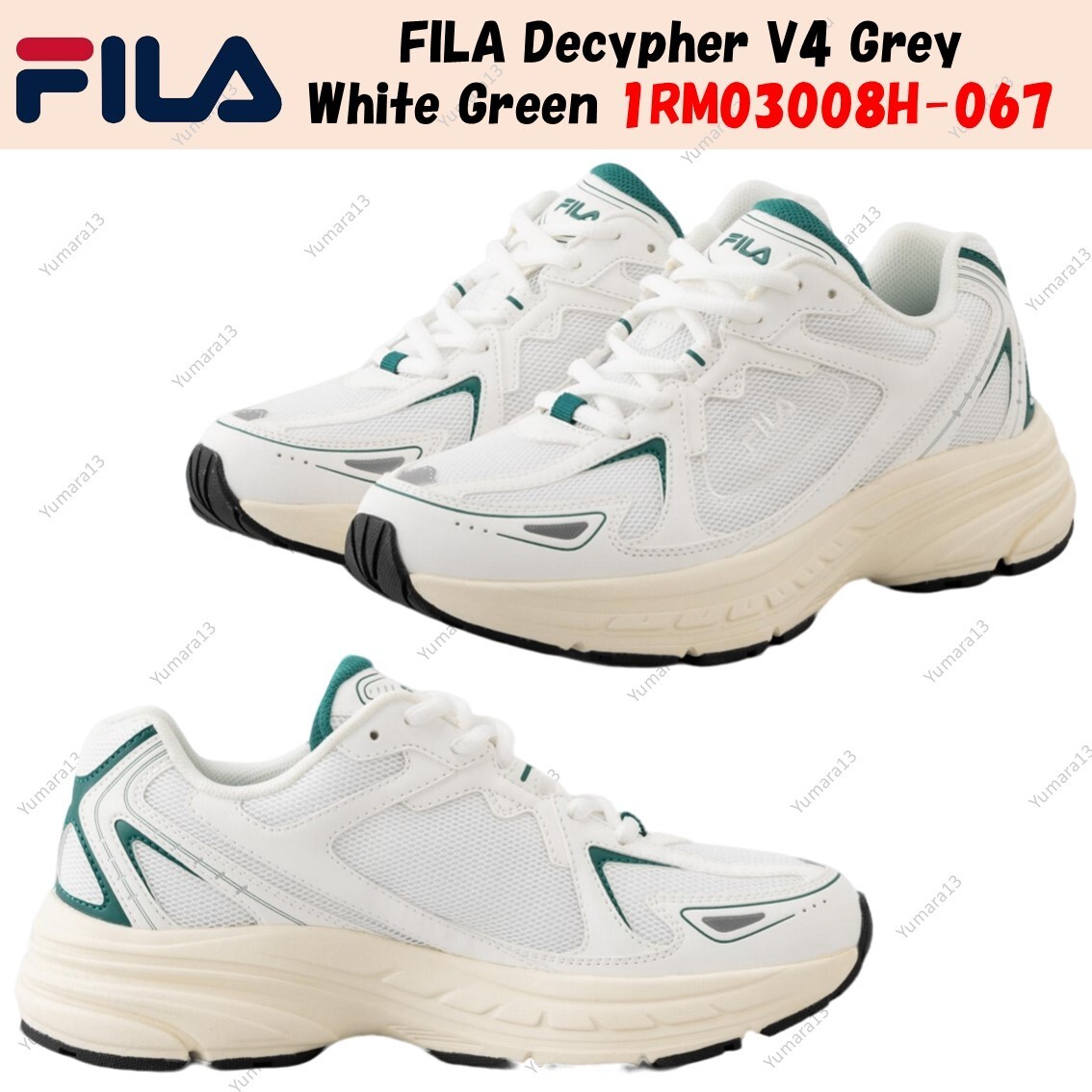 国内配送 FILA DECYPHER 24 GREY /WHITE /GREEN FILA Decypher V4 Grey White Green 1RM03008H-067 Men's Size