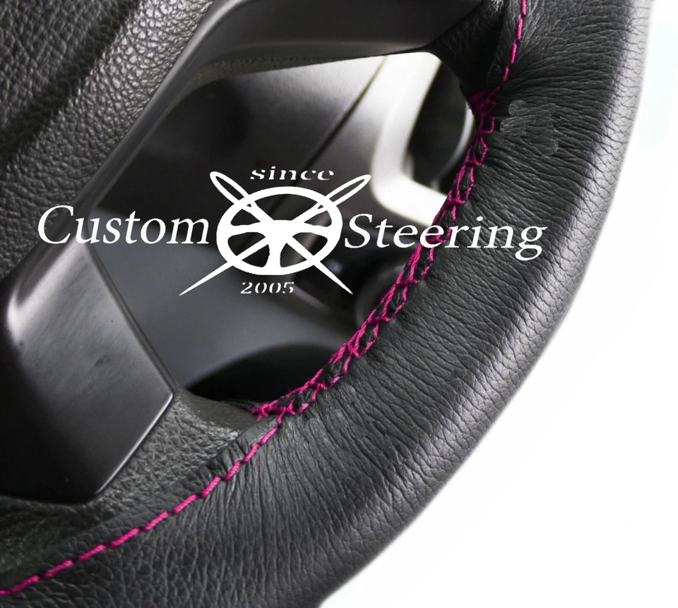 CUBIERTA VOLANTE CUERO NEGRO REAL PUNTADA ROSA CALIENTE PARA FORD FOCUS 2011-2014 Foto 4 de 4