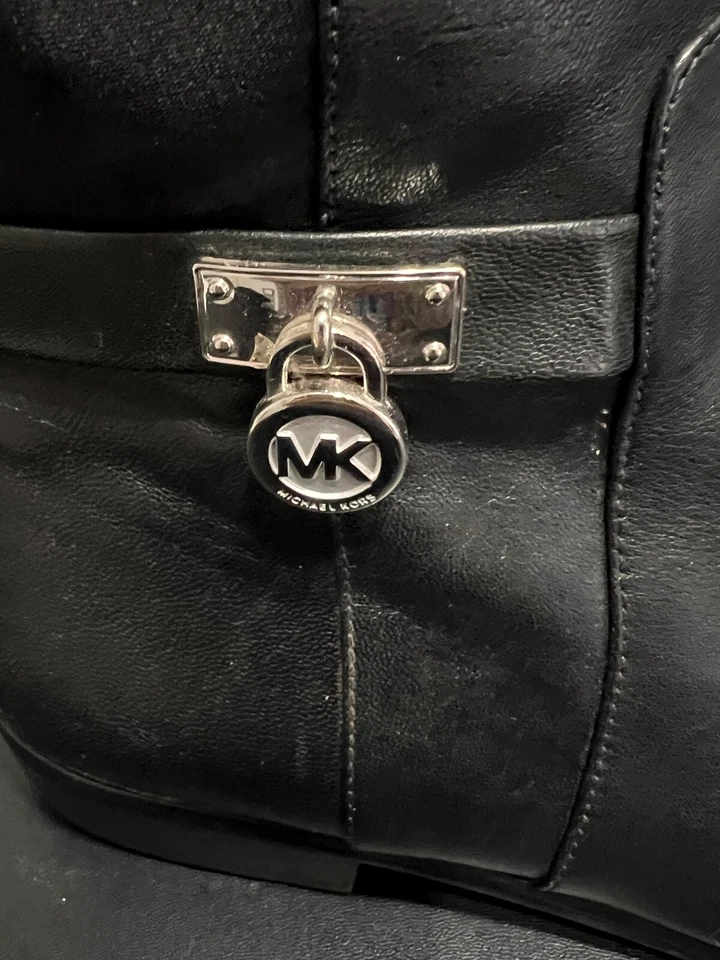 Michael Kors Womens KNEE HIGH BOOTS 8 M Black Leather Knit Back Calf Pre-Owned - Image 2 of 4