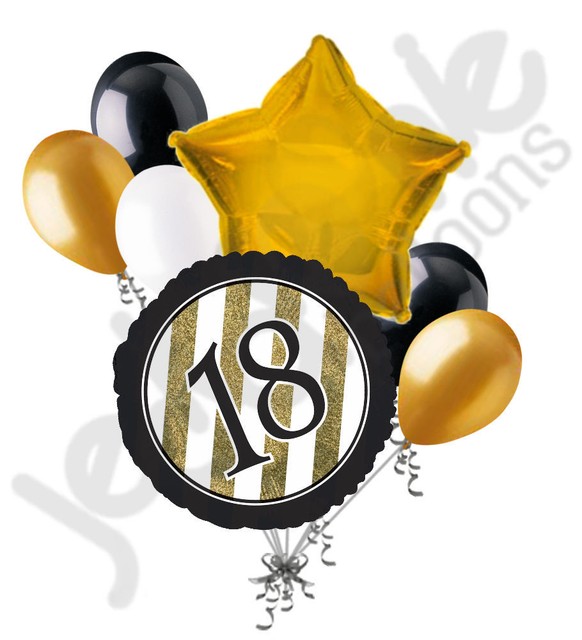 18 Pc Balloon Set 70th Birthday Black Gold Classy Party