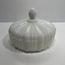 Anchor Hocking ribbed milk glass candy jar candy dish