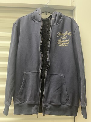 Sean John Script Logo Hoodie Mens Size XL Jacket Navy Full Zip Broken Zip A3.124