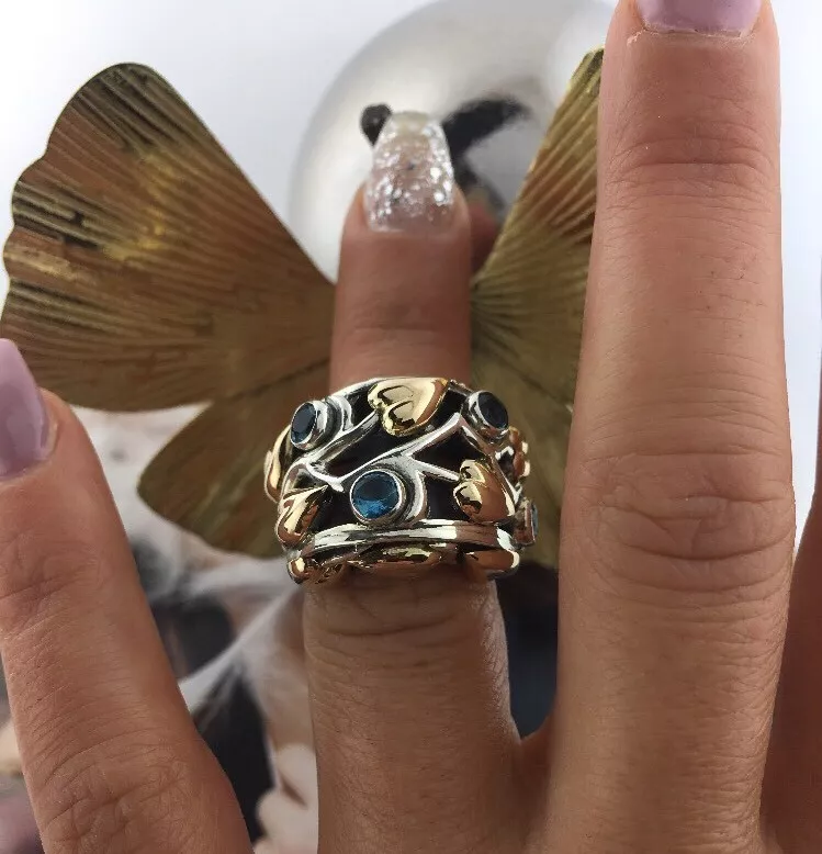 NWT Handcraft Sterling Silver 925 Heavy & 14K Gold Mexican Artist Ring.