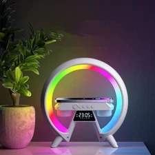 Wireless Charger Stand – RGB Alarm Clock & Speaker – Fast Charging Dock"