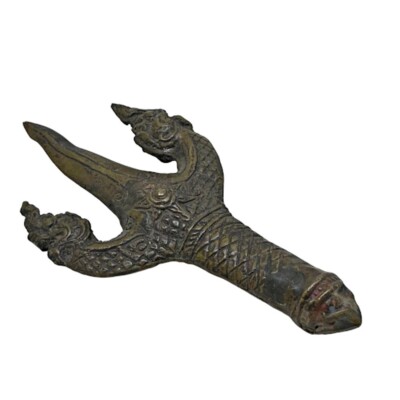 Naga Trisula Trident Symbol Thai Brass Alloy Asian Art Decorative Collectible