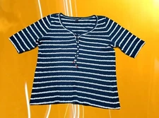 Lucky Brand Striped V-Neck Shirt Women’s Large Blue White Nautical