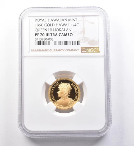 1990 Hawaii Gold 1/4 Crown Queen Liliuokalani PF70 UCAM NGC *9671