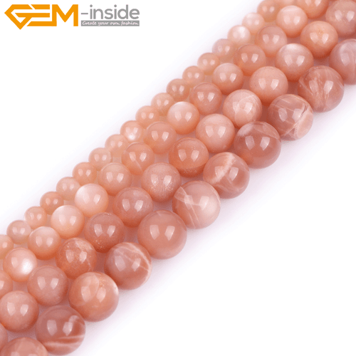 Round Orange Moonstone Natural Gemstone Beads For Jewelry Making Strand 15" Gift - Picture 3 of 38