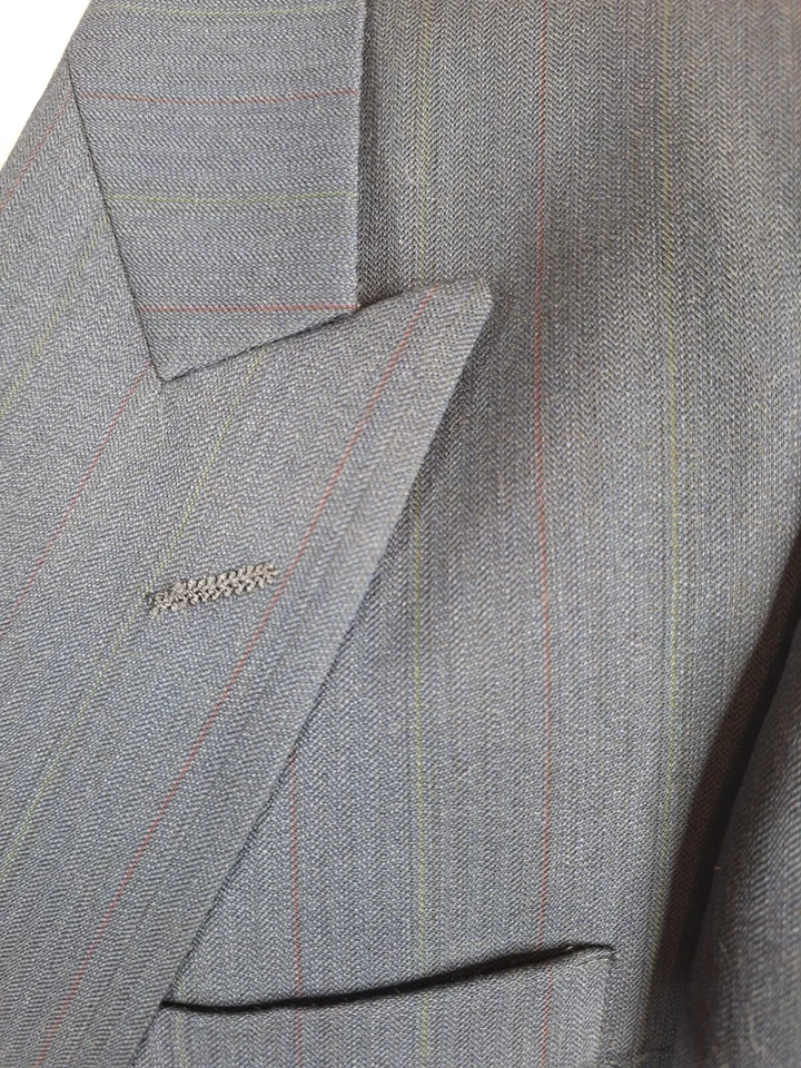 Stafford 2 Piece Suit Mens 42R 36X30 Gray Red Stripe Double Breasted Vintage - Image 2 of 4