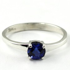 Created Blue Sapphire, 925 Sterling Silver Ladies Ring, SR301-Handmade
