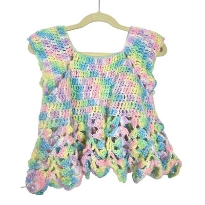 Girls Handmade Crochet Rainbow Knit Top Boho Pastel Colorful Retro 3T