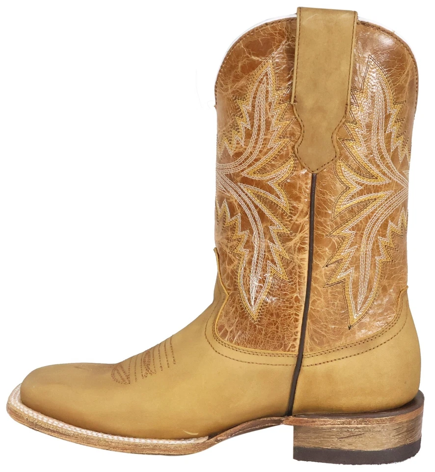 Hombres Cuero Genuino Austin Western Punta Cuadrada Ancha Miel Botas Artesanales Foto 3 de 4