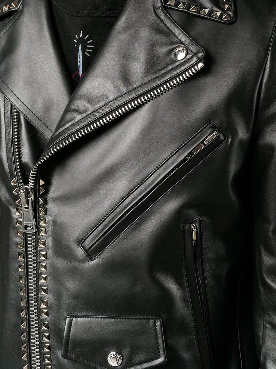 ジャケット Valentino Black leather coat with embroidery Valentino Valentino Black leather coat with embroidery
