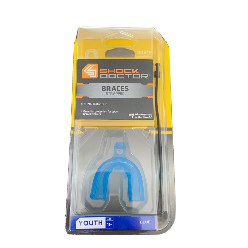 Shock Doctor Braces Strapped Mouthguard (Blue Colored - Youth Size) Brand New