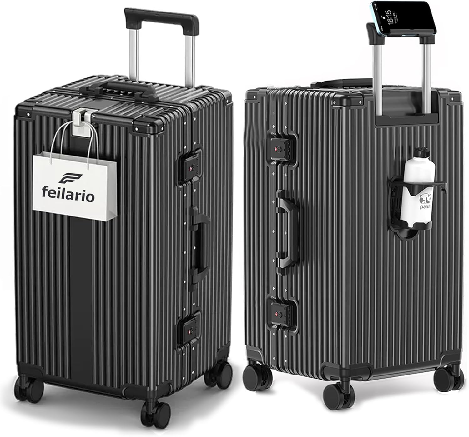 30In Aluminum Frame Hardside Spinner Wheels Luggage, Zipperless Checked Super La