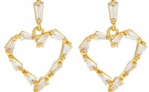 Authentic ACCESSORIZE GOLD PLATED BAGUETTE HEART SHORT DROP EARRINGS CRYSTAL DIAMANTE